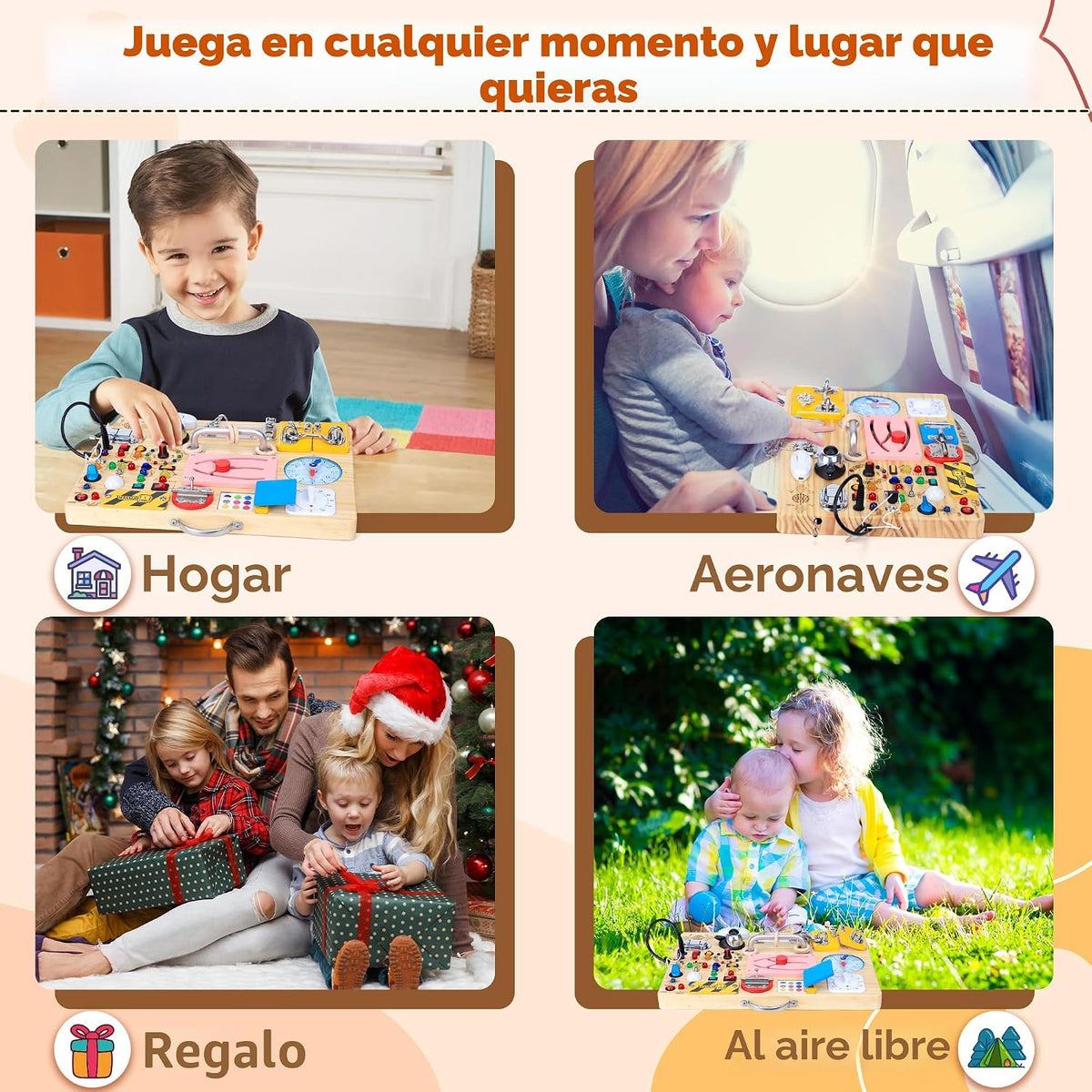 Tablero de actividades 25 en 1 con 13 interruptores de luz LED y 12 actividades, juguetes Montessori para niños de 1, 2, 3 años, tablero sensorial de madera, juguetes de viaje para niños pequeños de 1 año o más, regalo de cumpleaños (extragrande)