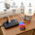 Geeni Tira de enchufe inteligente, 6 tomas y 2 puertos USB, cable de 1,8 m, protector contra sobretensiones con control de voz, control WiFi, compatible con Alexa y Google Home, no requiere