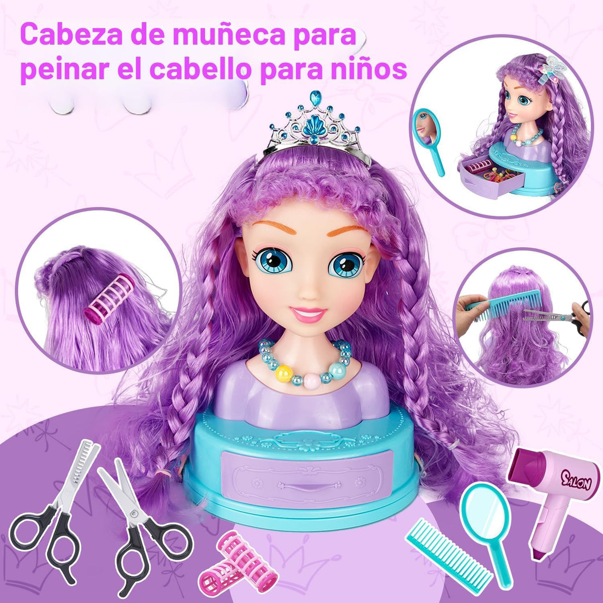 Maquillaje de cabeza de muñeca 4 en 1 para peinar el cabello para