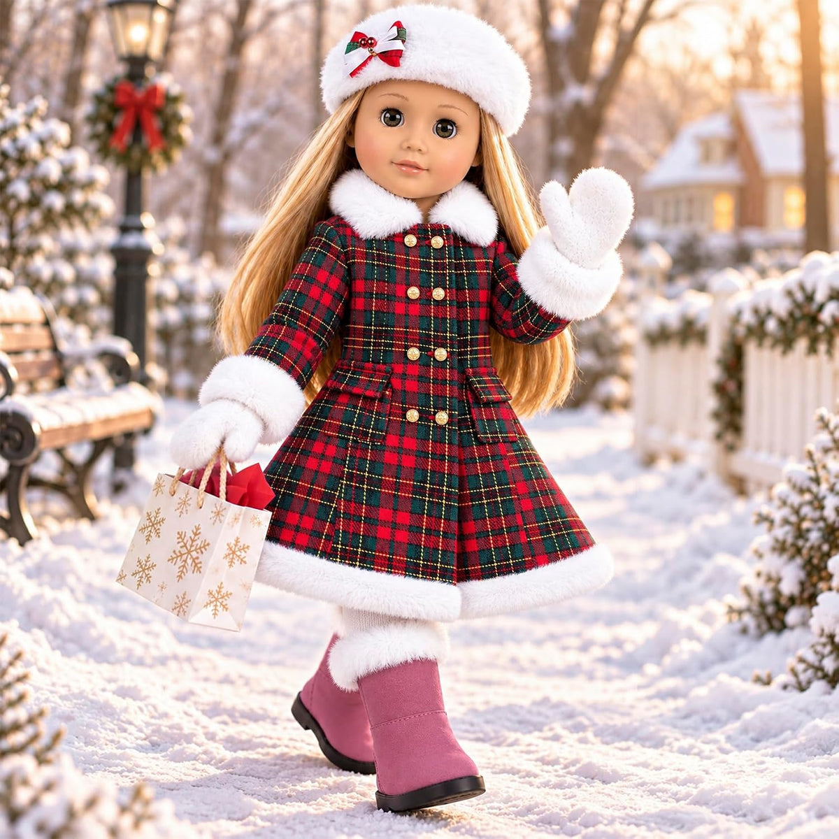 Set de Ropa y Accesorios para Muñeca Americana de 18 Pulgadas, 7 Piezas, Navidad