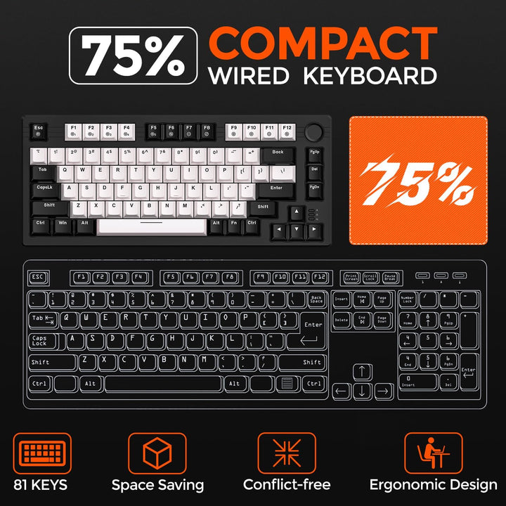 DAREU EK75 Teclado mecánico con cable, teclado 75% con perilla de v...