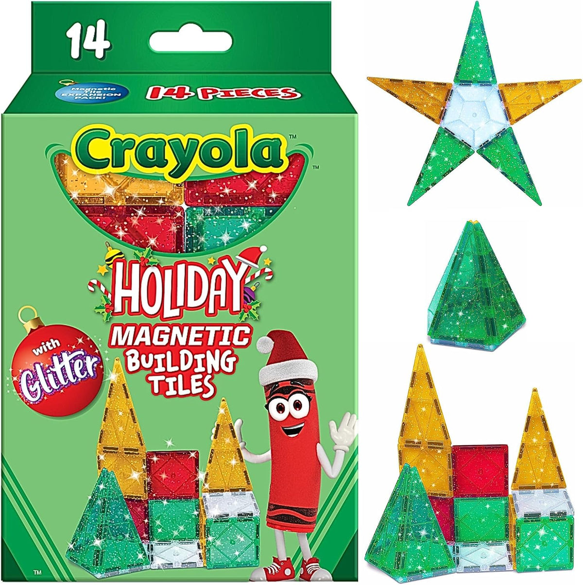 CreateOn Crayola - Azulejos magnéticos con purpurina navideña, juego de construcción para niños, juguetes de construcción magnéticos para niños, juguetes de viaje STEM para niños y niñas a partir de 3