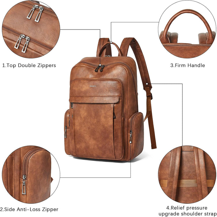 Shrrie Mochila de cuero para computadora portátil para mujer con 17...