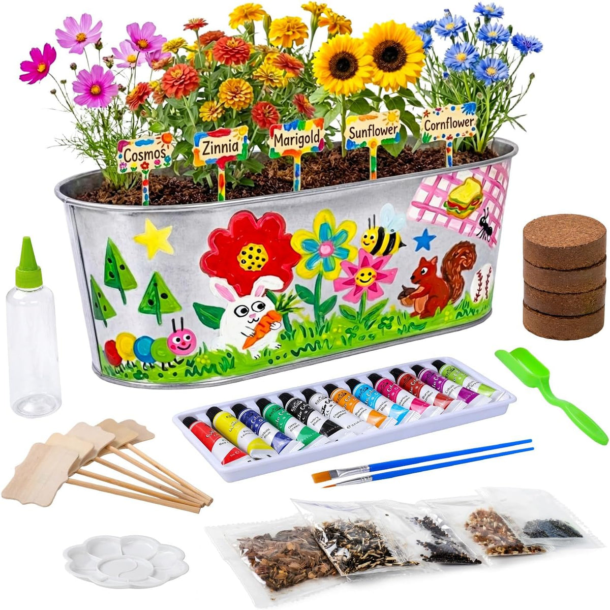 Kit grande de cultivo de pintura y plantas para niños con 5 semillas de flores, ideas de regalo de 5, 6, 7, 8 a 12 años, divertido juego de jardinería para niños, regalos de manualidades de cumpleaños