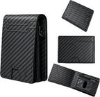 Cartera para hombre, con funda de metal, inteligente, delgada, con cierre magnético, 14-16 tarjetas, billetera triple de cuero con bloqueo RFID, bolsillo frontal
