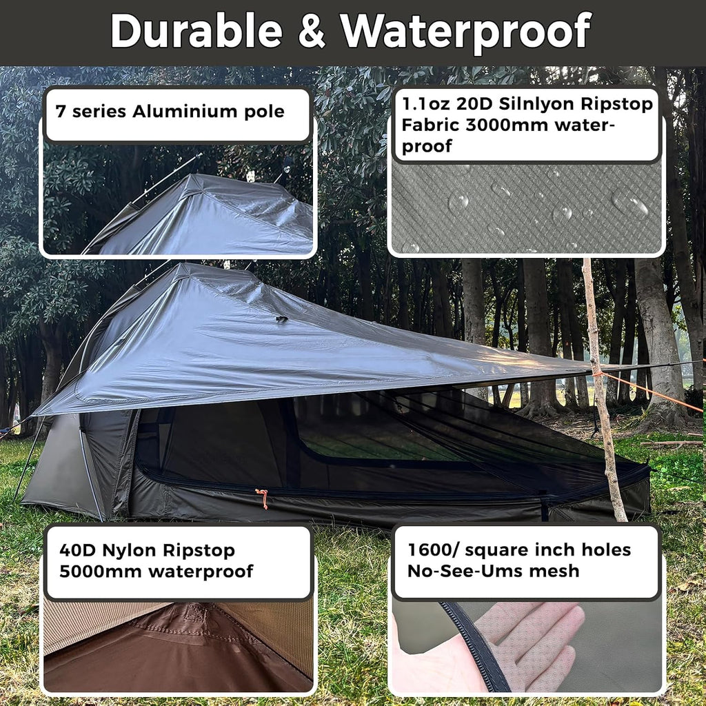 Onewind Tienda de campaña ultraligera para una persona con postes de lluvia