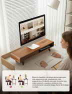 Soporte Elevador para Monitor de Madera de 24" con Puerta Deslizante y Gestión de Cables