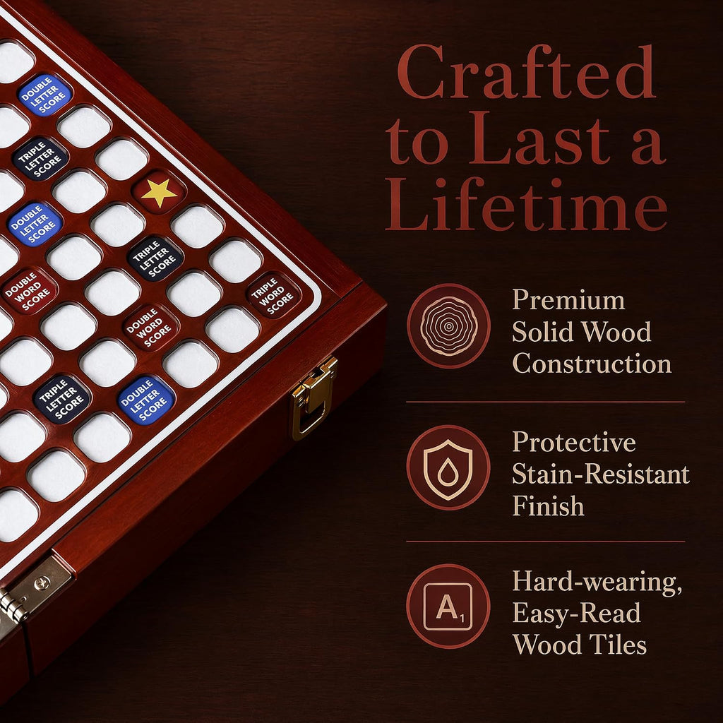 Madera maciza: juego de mesa de crucigramas de lujo con tablero giratorio