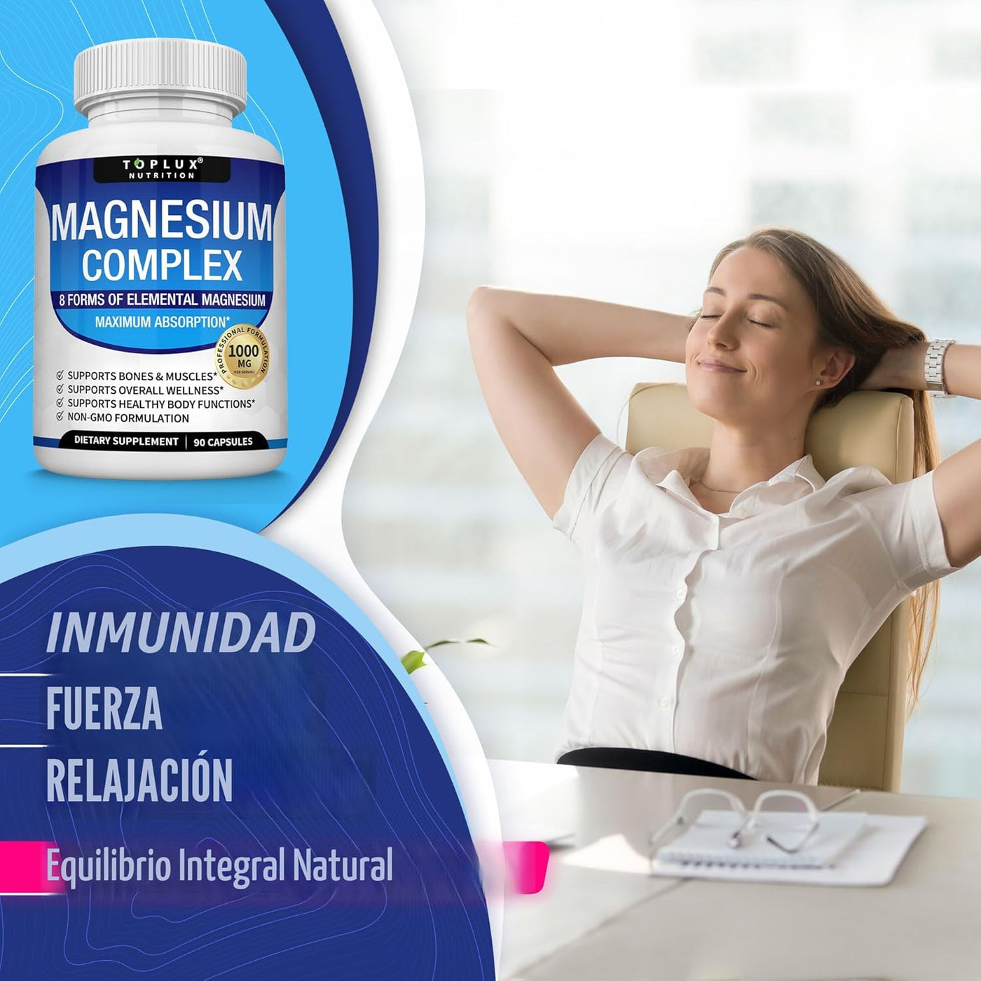 Complejo de magnesio Suplemento 8 Elemental 1000mg - Glicinato de m...