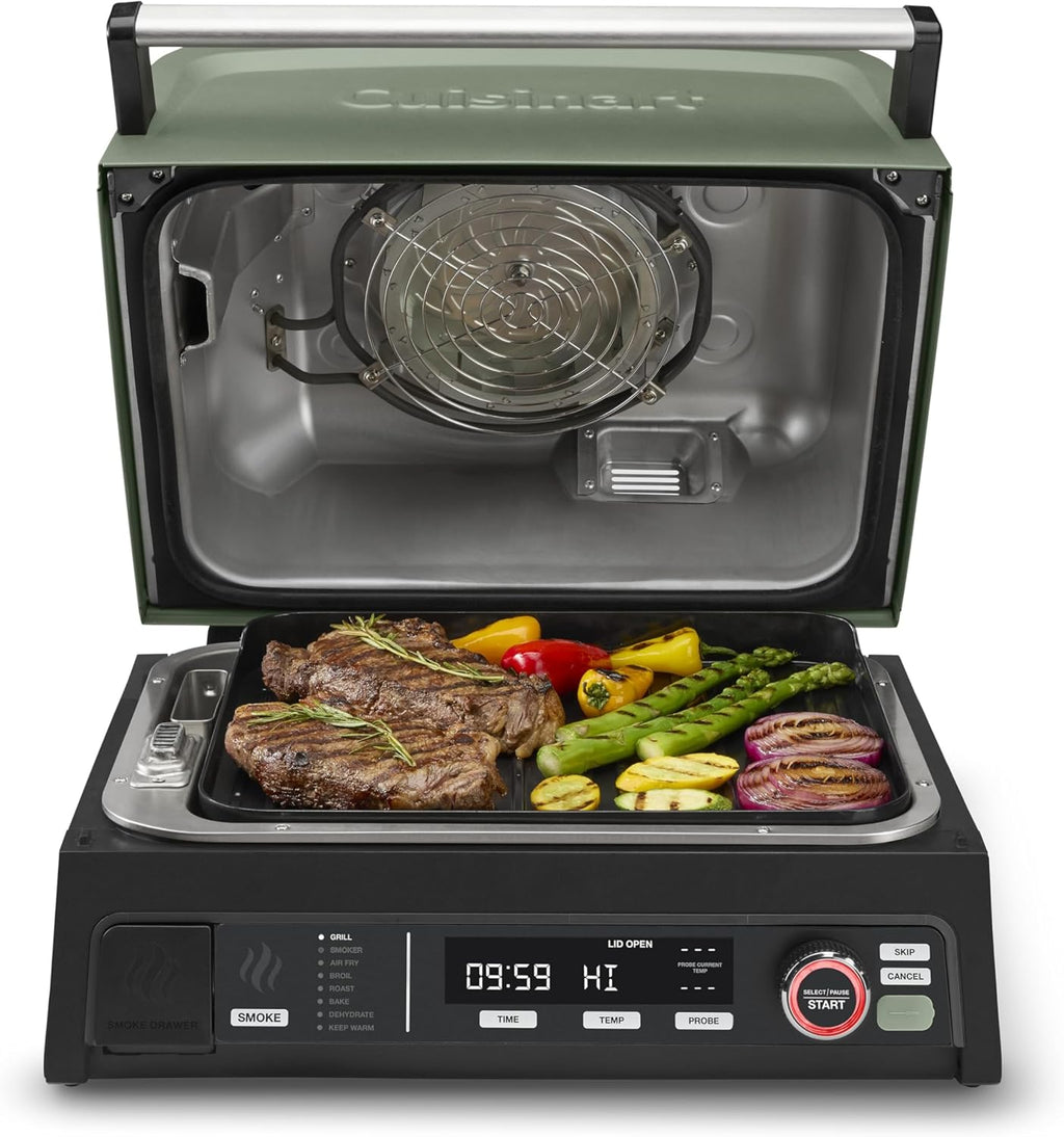 Cuisinart Parrilla eléctrica para exteriores, freidora de aire 8 en 1