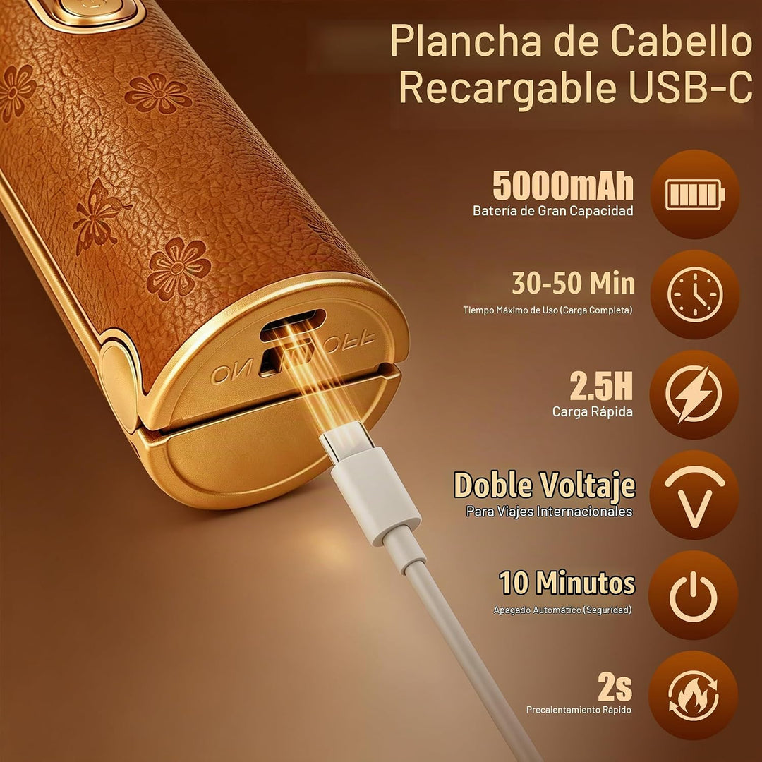 HUAJUN 2-in-1 Cordless Mini Travel Hair Straightener Curler Flat Ir...
