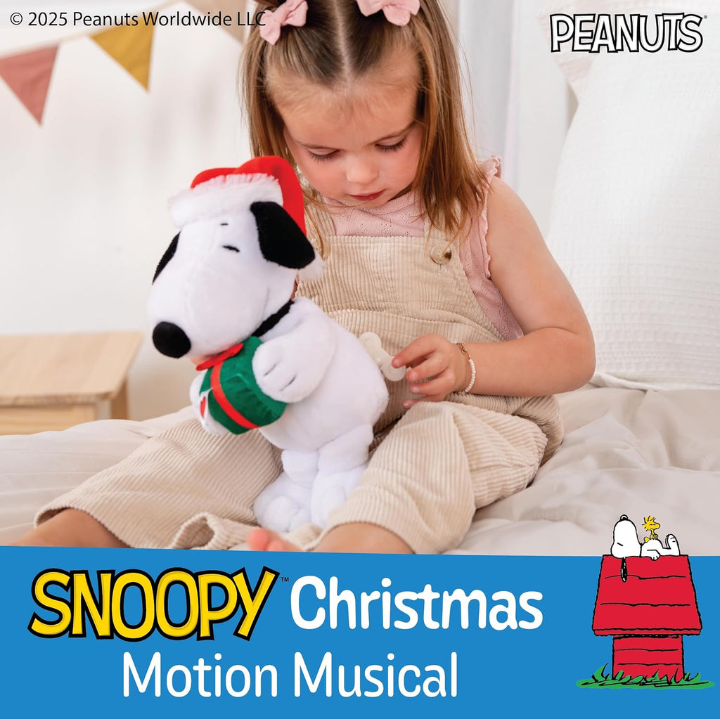 Kids Preferred Peanuts Snoopy de Peluche Musical con Movimiento, Reproduce Jingle Bells, Detalles Bordados, Peluche Suave para Bebés y Niños Pequeños, Niños y Niñas