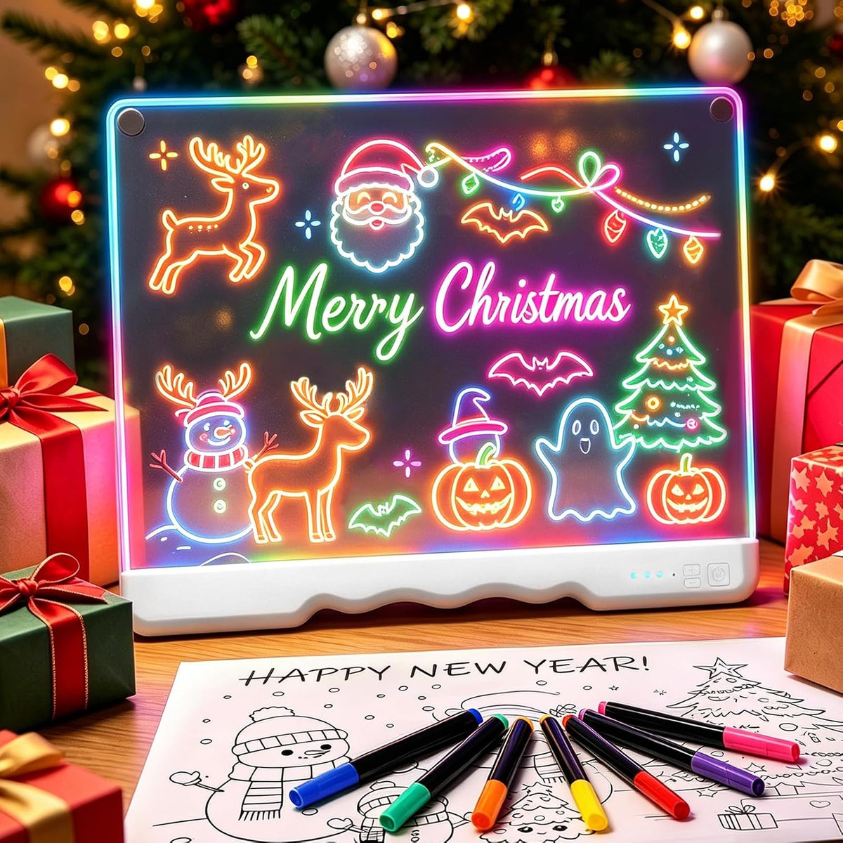 Tablero de dibujo LED recargable de 16 pulgadas para niños, tableta de dibujo con 7 colores y modos dinámicos, tablero de notas LED acrílico de borrado en seco, regalos para niños para Pascua