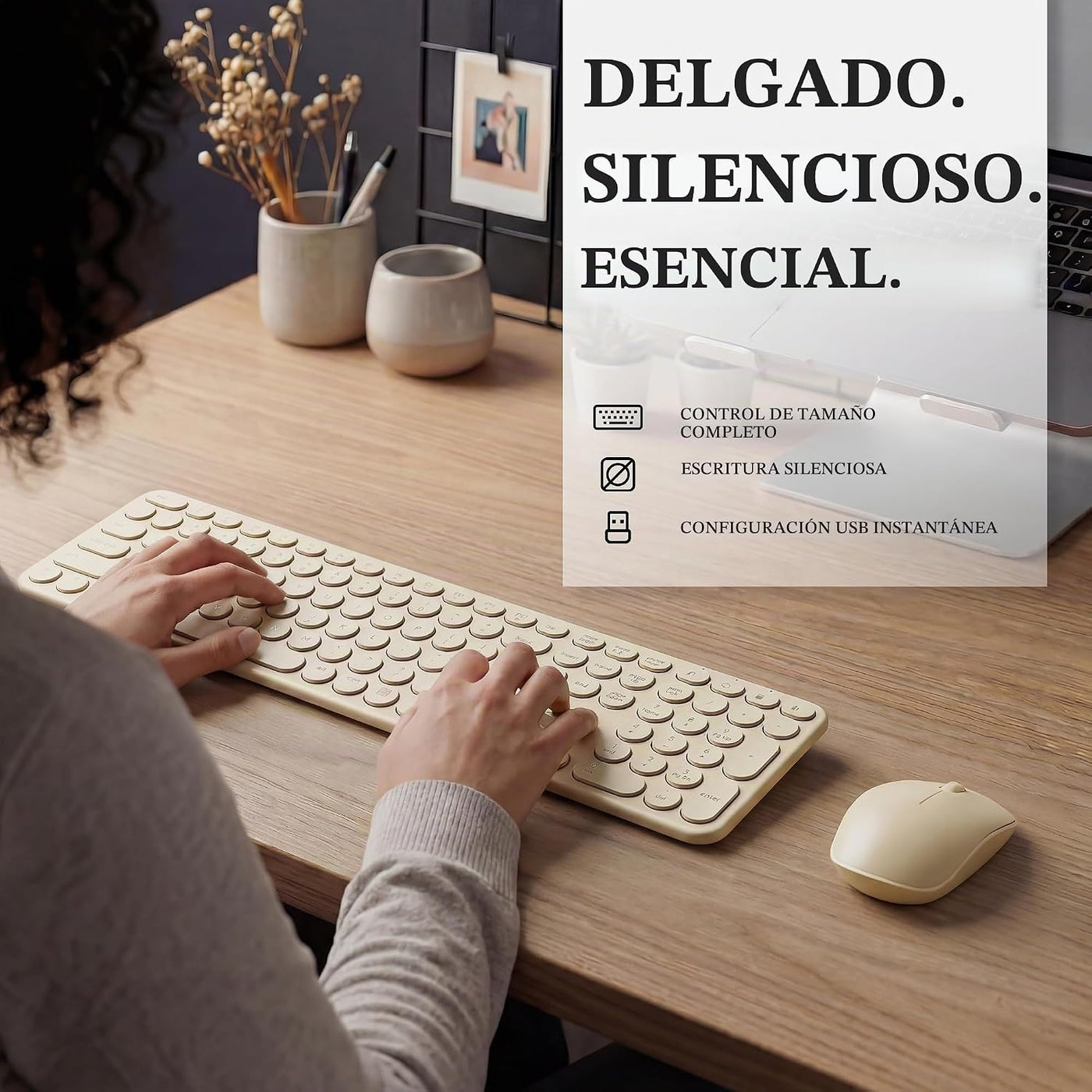 UBOTIE Combo de teclado y mouse inalámbricos, teclas redondas retro...
