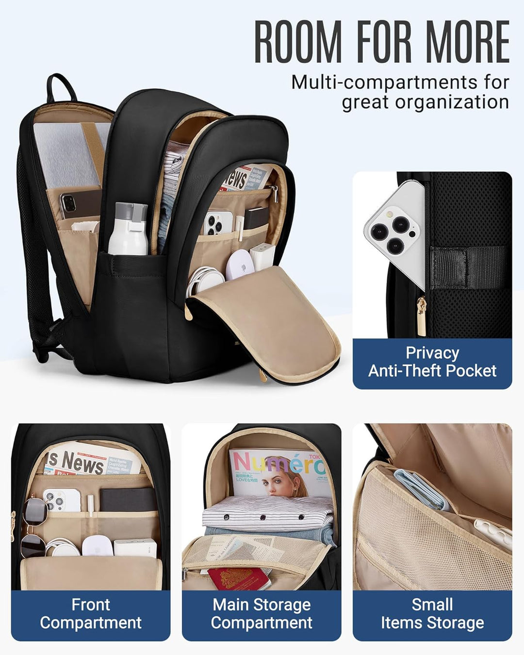 Mochila para laptop LIGHT FLIGHT para mujeres, mochila de viaje par...