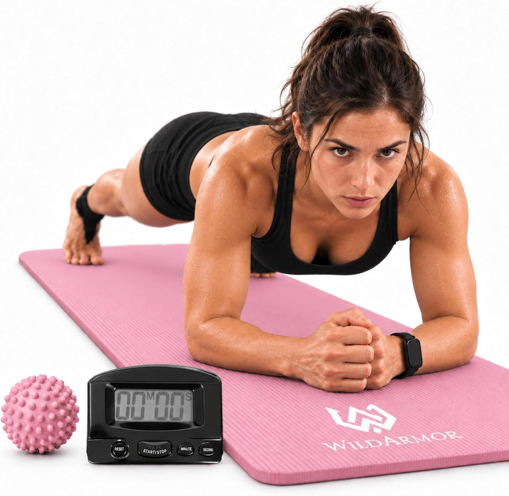Tapete de yoga extra grueso, antideslizante de 0.591 in NBR, 72 x 24 pulgadas, viene con bola de masaje TPE y cronómetro digital, alfombrilla de entrenamiento para ejercicio en casa, fitness, pilates