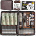 Nicpro Juego de 58 piezas de suministros de dibujo artístico en estuche de cuero, juego de lápices mecánicos de arte con lápiz de dibujo metálico de 0.01 pulgadas, 0.02 pulgadas, 0.03 pulgadas, 0.04