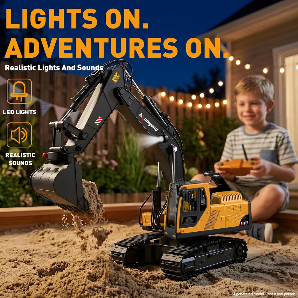 Juguete de excavadora a control remoto 3 en 1 de 14 canales, juguete de excavadora RC para niños de 3 a 12 años con cubo, garra, taladro de 2.4 GHz, vehículos de construcción completamente funcionales, juguetes de regalo para niños de 6, 7, 8, 9, 10 años