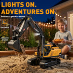Juguete de excavadora a control remoto 3 en 1 de 14 canales, juguete de excavadora RC para niños de 3 a 12 años con cubo, garra, taladro de 2.4 GHz, vehículos de construcción completamente funcionales, juguetes de regalo para niños de 6, 7, 8, 9, 10 años