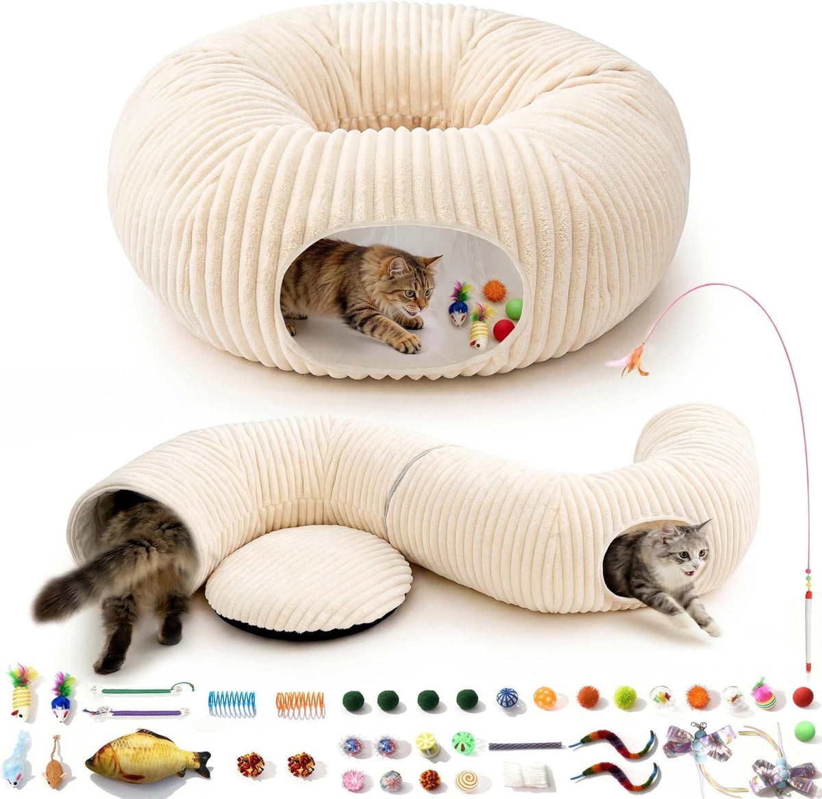 Cama de túnel para gatos con 40 juguetes interactivos para gatos