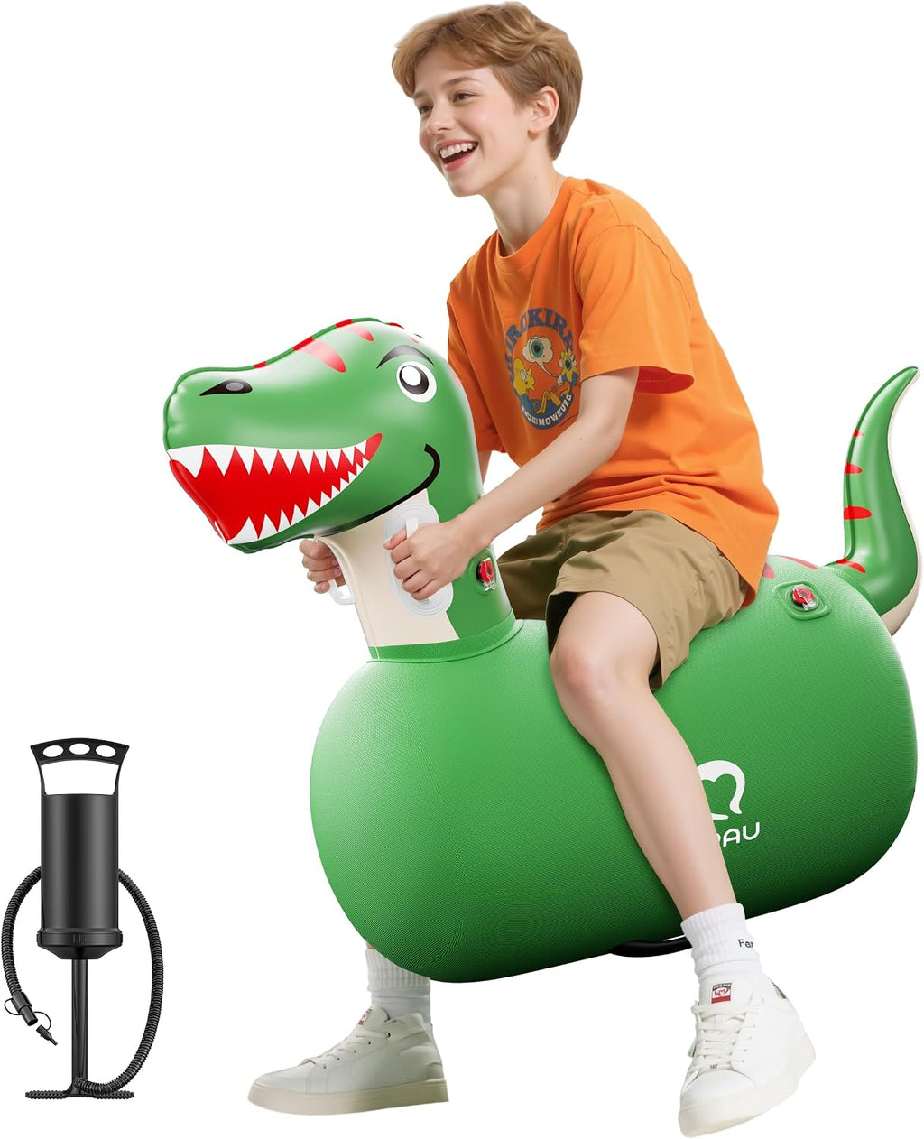 QPAU Juguete inflable de dinosaurio con tolva animosa, 1 paquete con bomba de mano
