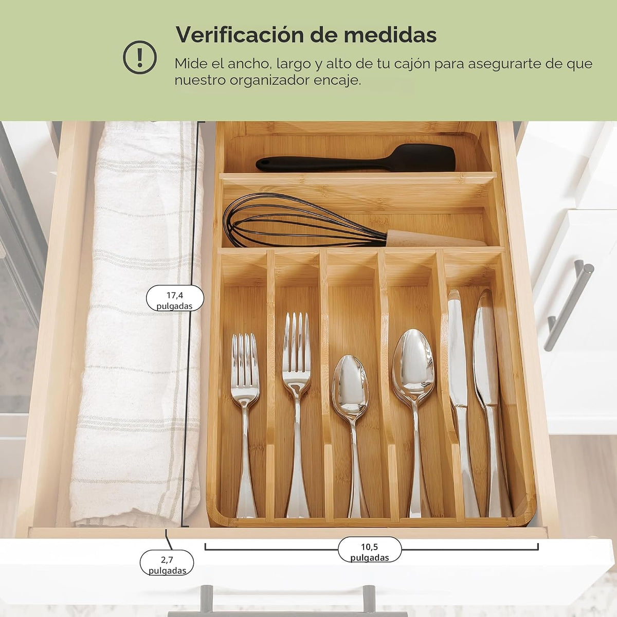 Organizador de cubiertos y utensilios, fijo de 10.5 pulgadas