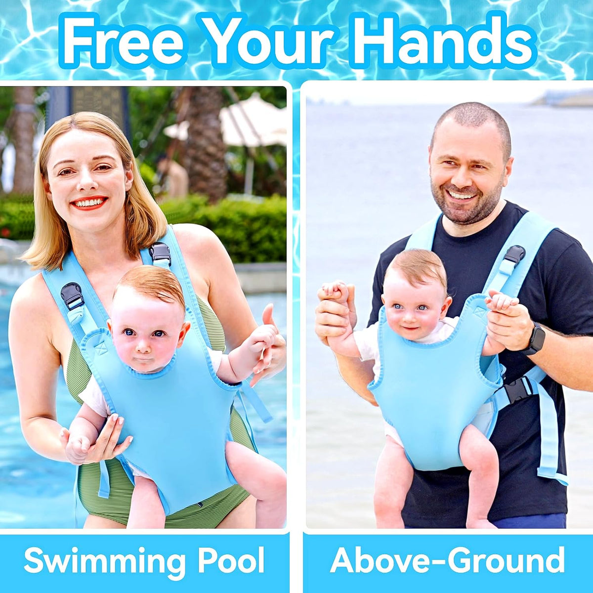 Portabebés, soporte ajustable de doble uso para el pecho con mochila con cordón para recién nacidos a niños pequeños de 13 a 33 libras para piscina, playa y tierra (azul)