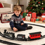 Juego de tren de árbol de Navidad de 15 piezas con humo, sonido y luces, pista elegante y vagones de pasajeros vintage para Navidad, juego de tren para niños de 3 a 8 años, regalos para niños