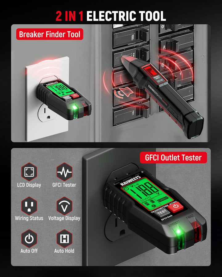 KAIWEETS Buscador de disyuntores con pantalla LCD, probador de sali...