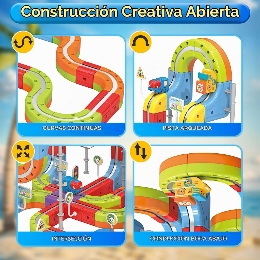 Juego de tren eléctrico para niños, 321 piezas (118 pistas + 2 autos) juego de tren magnético para niños pequeños, juguetes STEM regalos de cumpleaños para niños de 3 a 12 años, kits de pista de