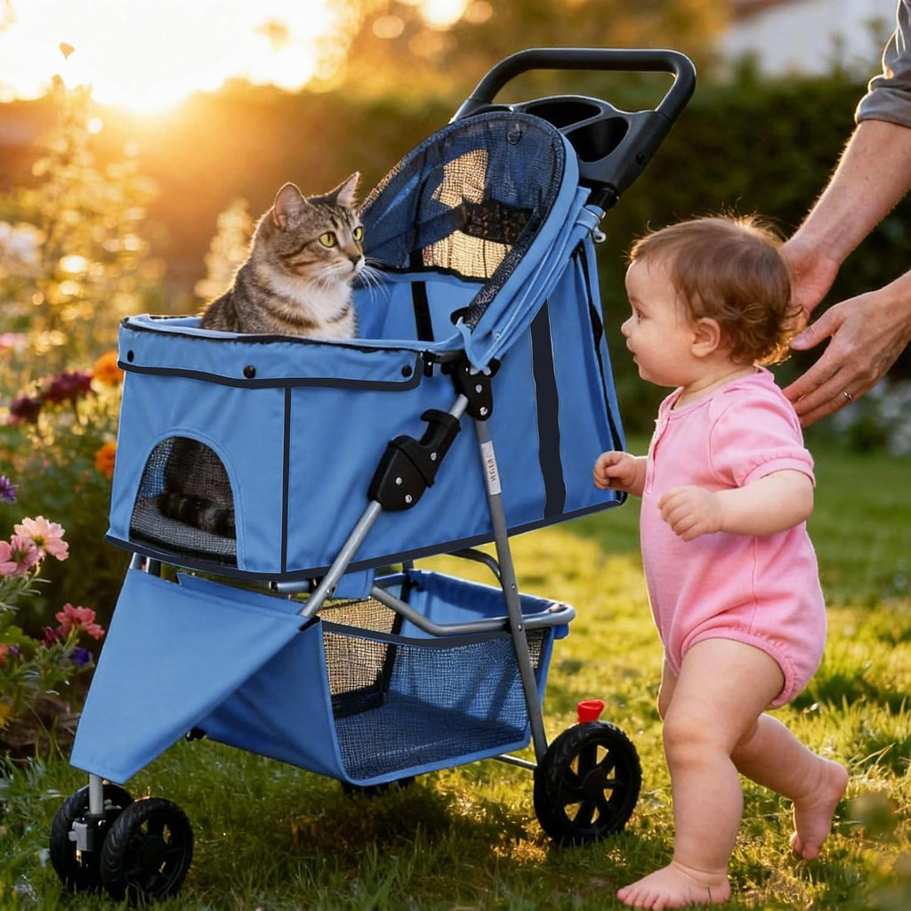 Cochecito para mascotas de 3 ruedas para perros y gatos, diseño
