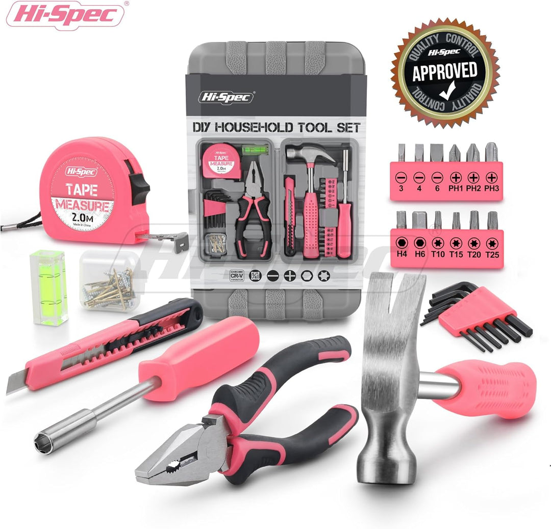 Juego de herramientas Hi-Spec de 25 piezas, rosa, para el hogar, ki...