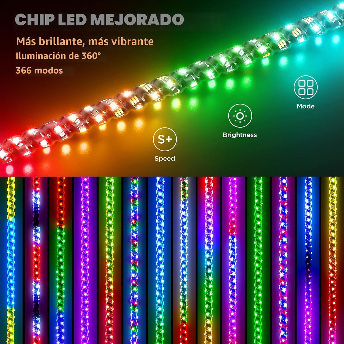 Ehaho 1 luces de látigo de 3 pies con base de resorte, persecución RGB