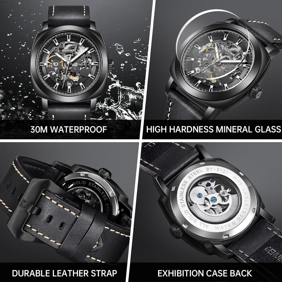 BENYAR Reloj Automático Mecánico de Esqueleto para Hombre de Vestir