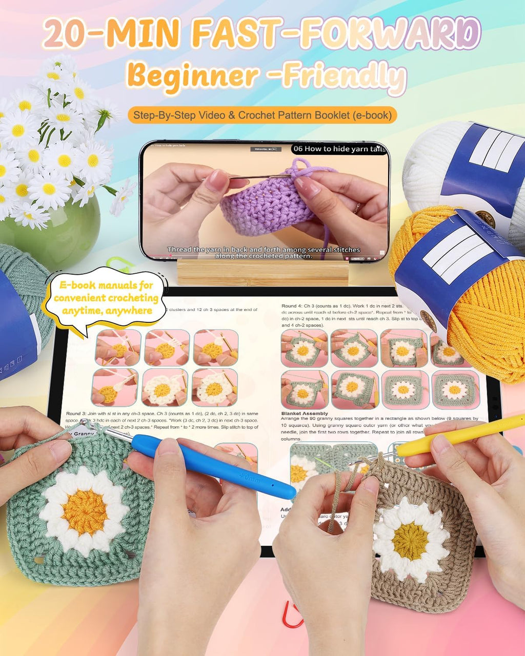 Coopay Crochet Kit para Beginners, Easy Granny Square Crochet Blanket Kit