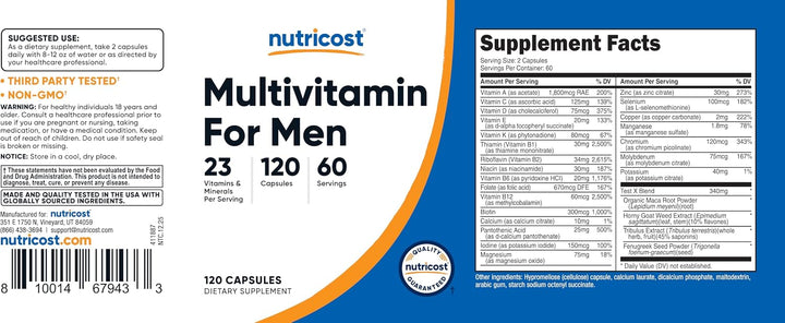 Nutricost Multivitamínico para hombres, 120 cápsulas, vitaminas y m...
