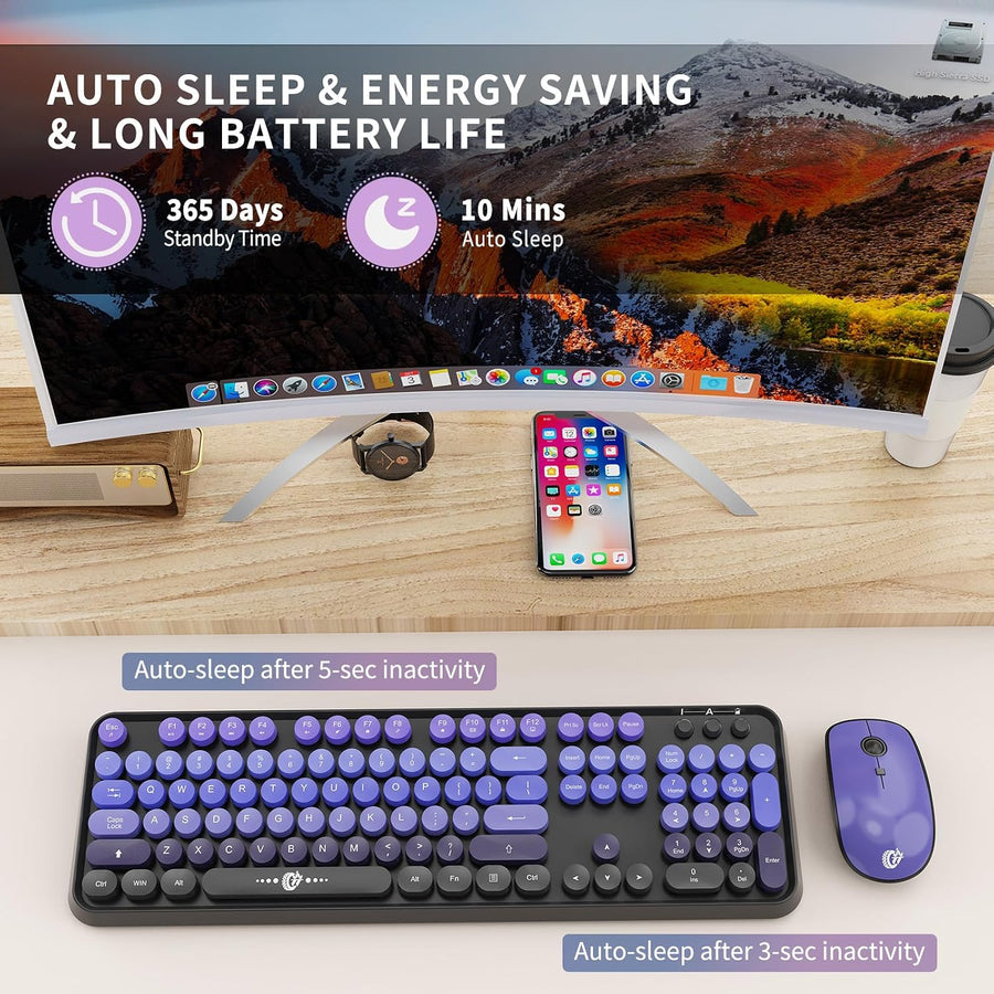FOPETT Combo de teclado y ratón inalámbricos - 2.4G de tamaño compl...