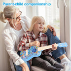 Guitarra ukelele de 21 pulgadas para niños, guitarra de juguete de grafiti con púas, color azul