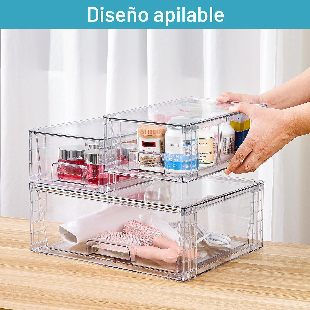 Vtopmart Cajones de almacenamiento apilables transparentes, juego de 3