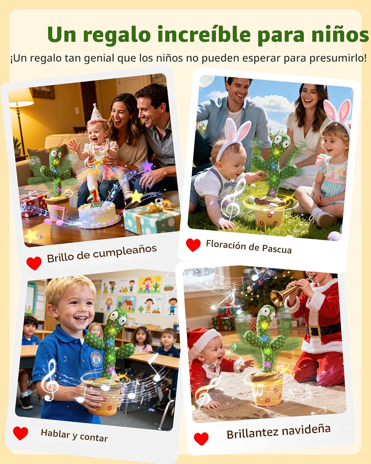 TWORIVER - Juguete de cactus parlante y bailarín de volumen ajustable, verde, No recargable