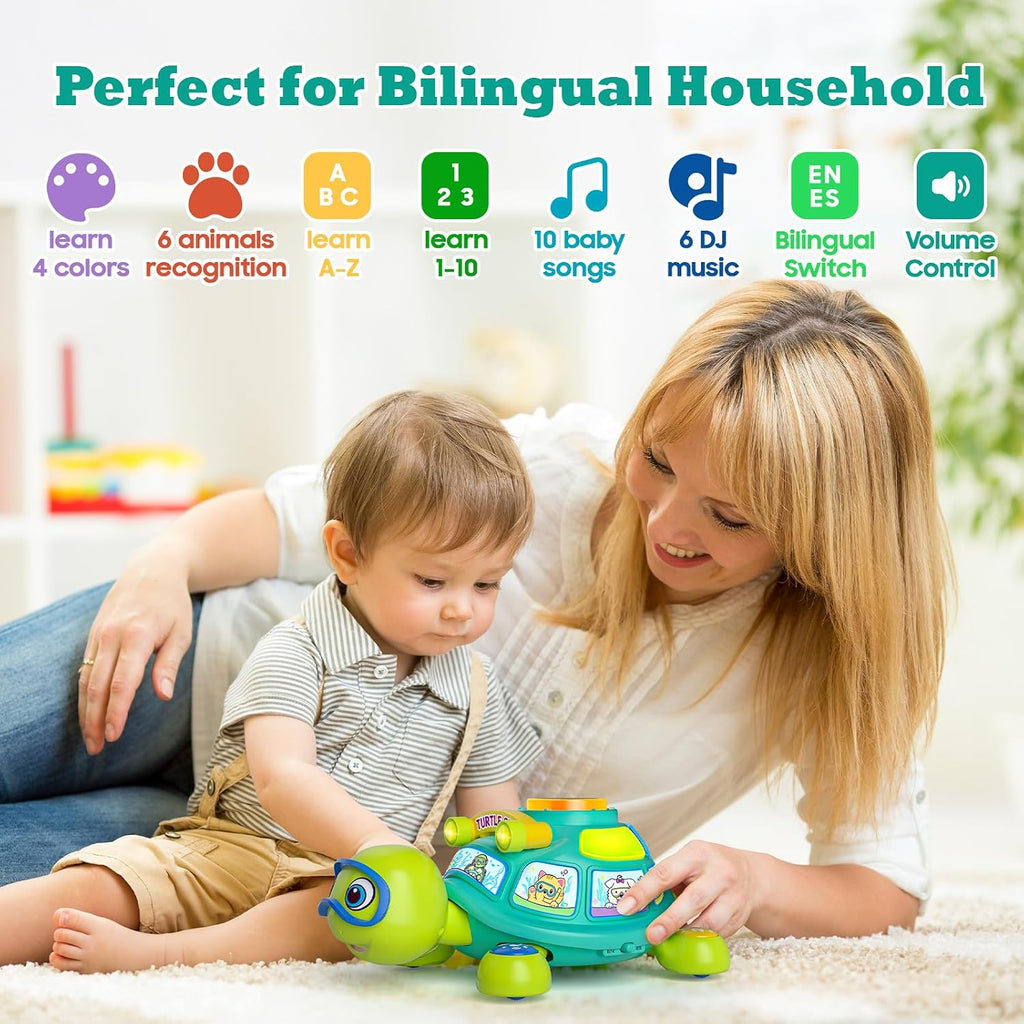 Juguetes para bebés de 6 a 12 meses, juguete musical de tortuga para el desarrollo del tiempo boca abajo, juguete para gatear para 6, 7, 8, 9, 10 meses, juguete educativo bilingüe para bebés de 6 a 9 a 12 meses, regalos de cumpleaños para bebés y niñas
