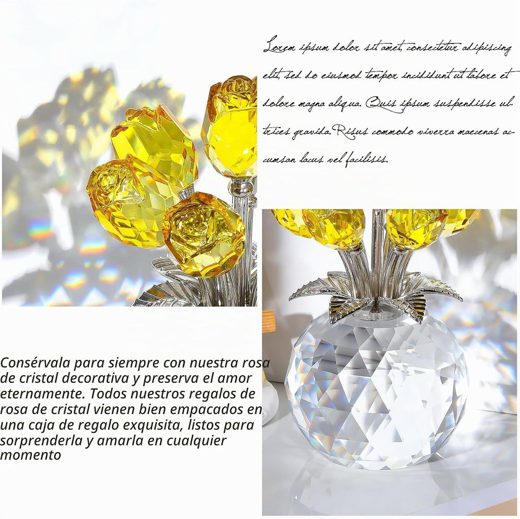 Crystal Yellow Rose Flower Figurine, Figura de flor de cristal