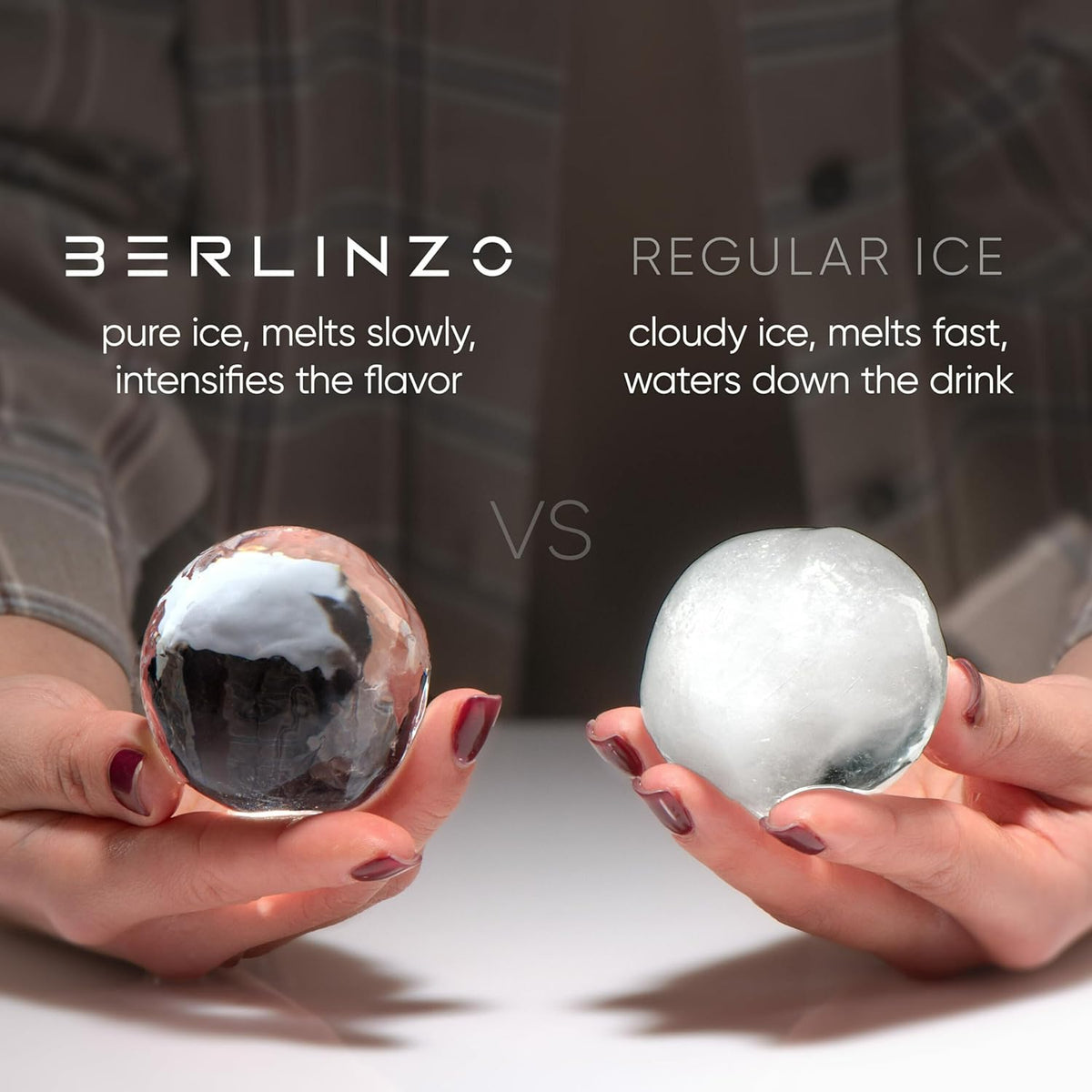 Berlinzo - Molde para hacer bolas de hielo, 2 esferas transparentes de menta de 2.4 pulgadas, no eléctrico