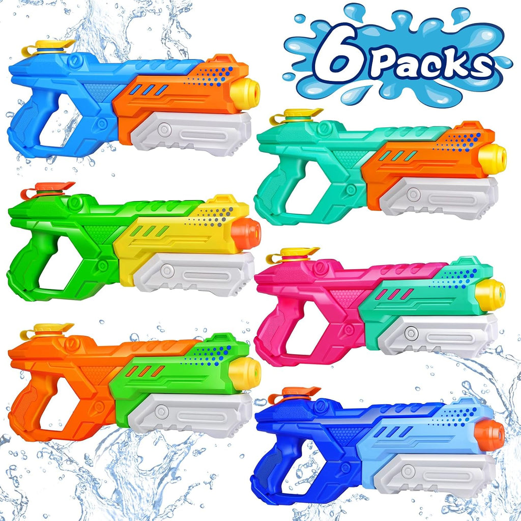 Quanquer Pistolas de agua de 600 cc para niños y adultos, paquete de 6 pistolas de chorro súper con largo alcance, acción de bomba de alta capacidad, natación de verano, playa, juegos de lucha acuática al aire libre, juguetes de piscina para niños y niñas