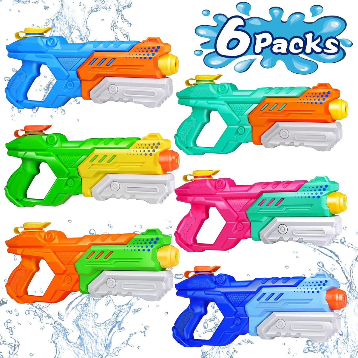Quanquer Pistolas de agua de 600 cc para niños y adultos, paquete de 6 pistolas de chorro súper con largo alcance, acción de bomba de alta capacidad, natación de verano, playa, juegos de lucha acuática al aire libre, juguetes de piscina para niños y niñas
