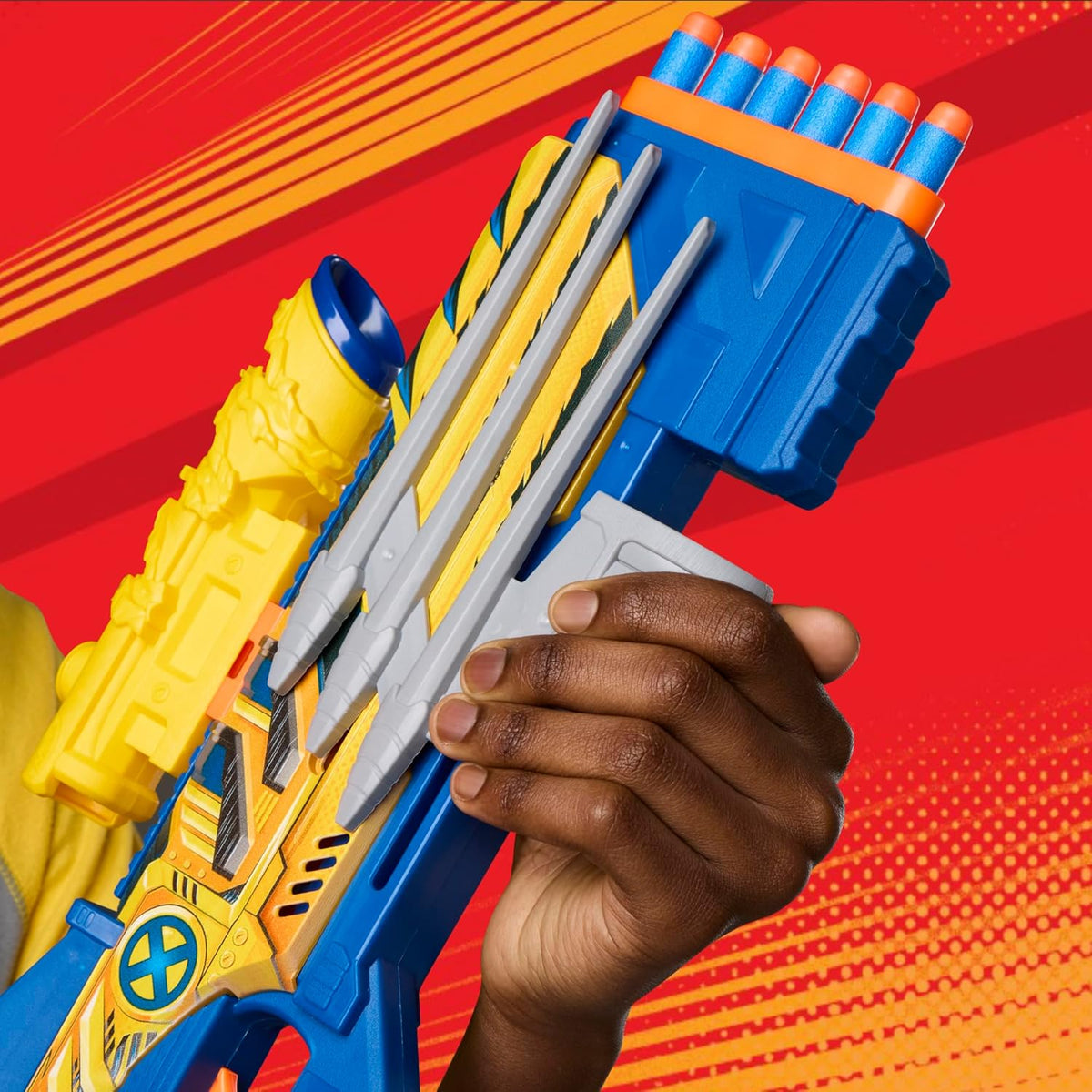 Nerf Marvel Wolverine Blaster, alcance, almacenamiento de 6 dardos, acción de bomba, 12 dardos Nerf Elite, regalos para niños a partir de 8 años