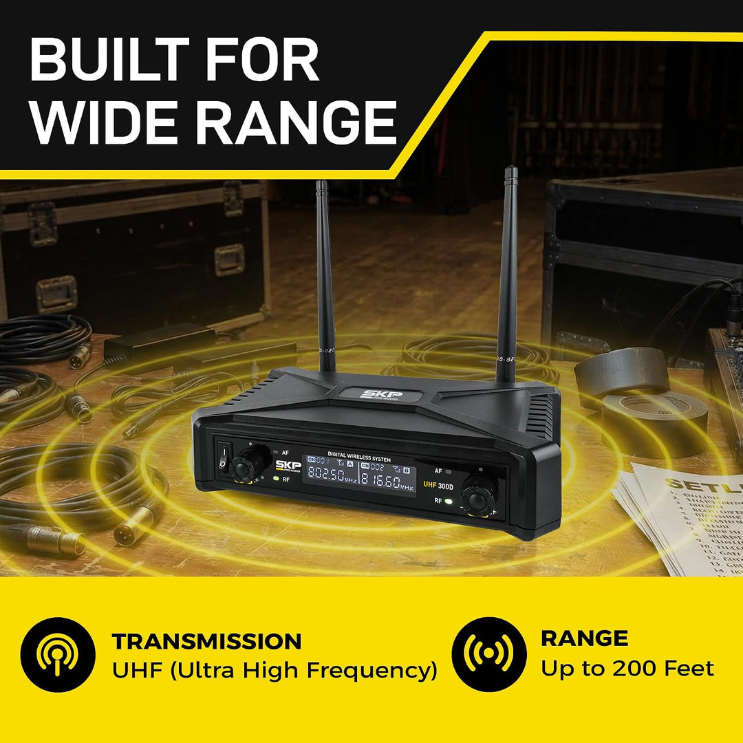 SKP Pro Audio Sistema de micrófono inalámbrico UHF-300D - Micrófono...