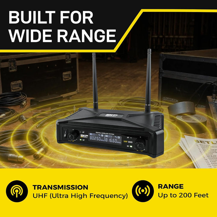 SKP Pro Audio Sistema de micrófono inalámbrico UHF-300D - Micrófono...