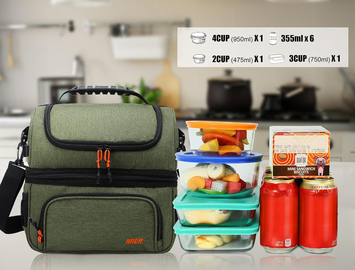 MIER Lonchera para hombre, doble compartimento, bolsa de almuerzo para