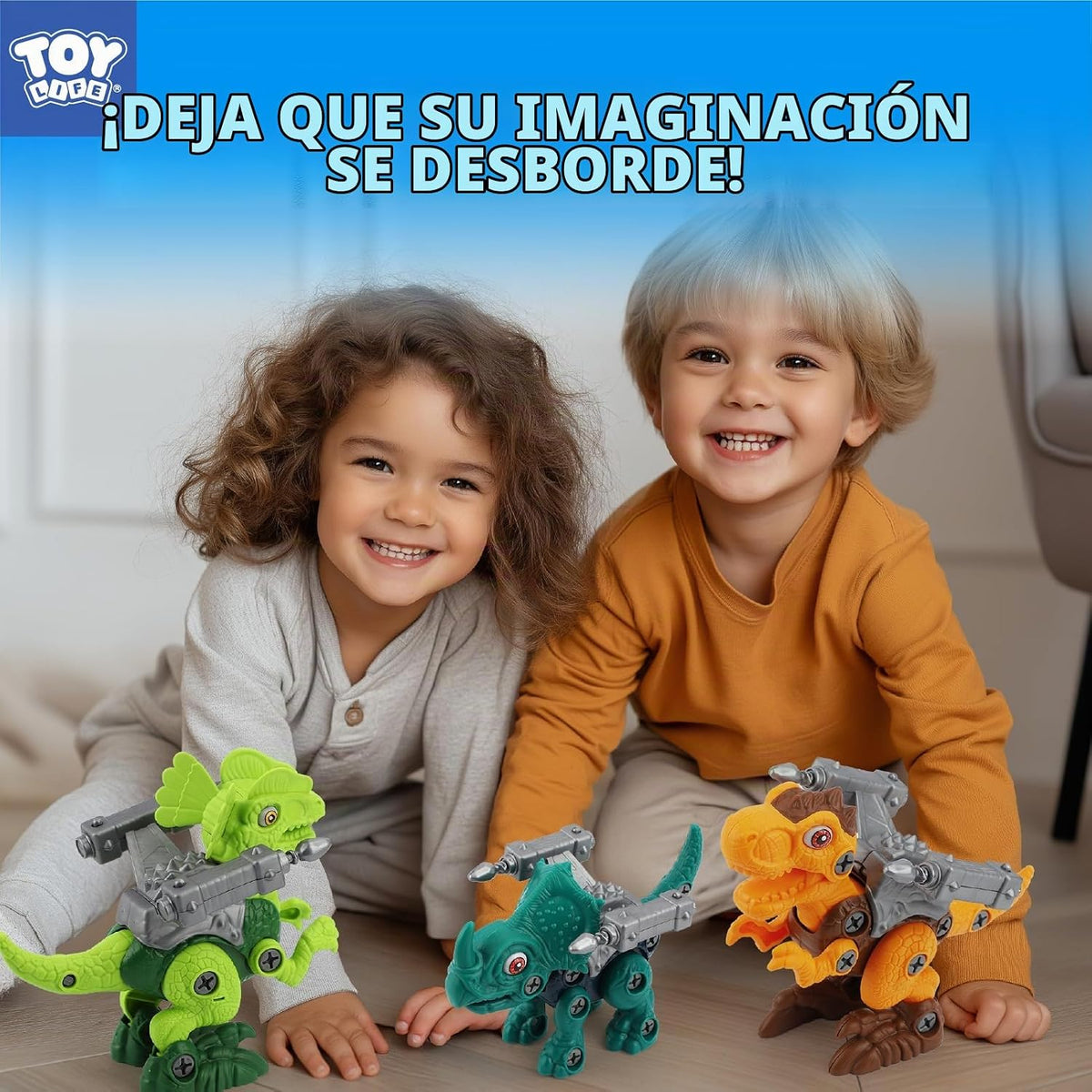 TOY Life Paquete de 3 juguetes de dinosaurio desmontables con herramienta